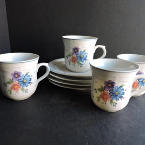 Blauwe bloem koffiemokken set vintage bloemen Java-kopjes keukendecor GreenTreeBoutique