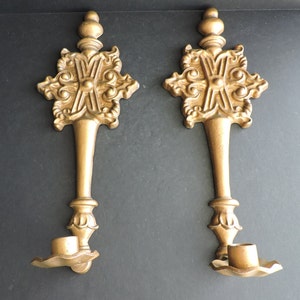 Pair Gold Metal Candle Sconces Wall Candleholders Designer Candlesticks Elegant Lighting Decor GreenTreeBoutique