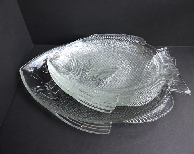 Glass Fish Plates and Platter Set Vintage Clear Serving Etsy