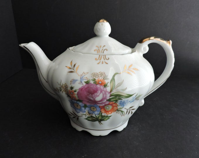 Musical Teapot Roses Vintage White Floral Teapot Plays Tea for Two