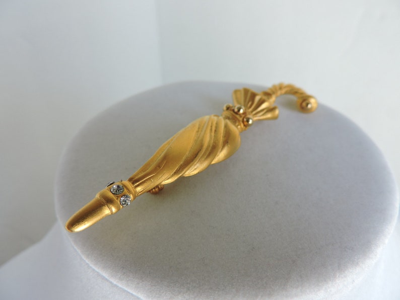 Mary Poppins Gold Rhinestones Brooch GreenTreeBoutique Golden Umbrella Pin Vintage Costume Jewelry
