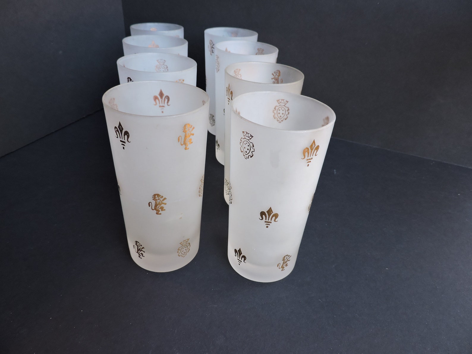 Vintage Frosted Drinking Glasses Set of 8 Mardi Gras Retro Etsy