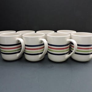 Diner Style Coffee Mugs Set Vintage Striped Java Cups Restaurant Kitchen Decor GreenTreeBoutique