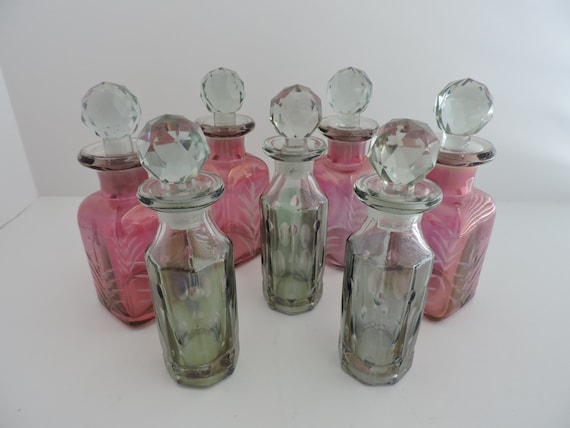 Etched Glass Perfume Bottles Cranberry Bottle with Glass Stopper Fragrance Container Vanity Storage GreenTreeBoutique