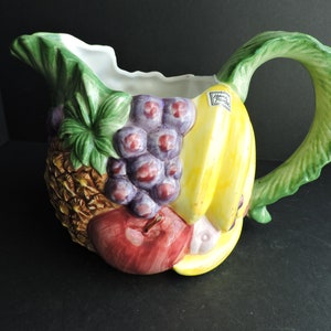 Fitz & Floyd Calypso Fruit Pitcher | Kitchen Ceramic Colorful Decor | Grapes Banana Apple Container Display | GreenTreeBoutique