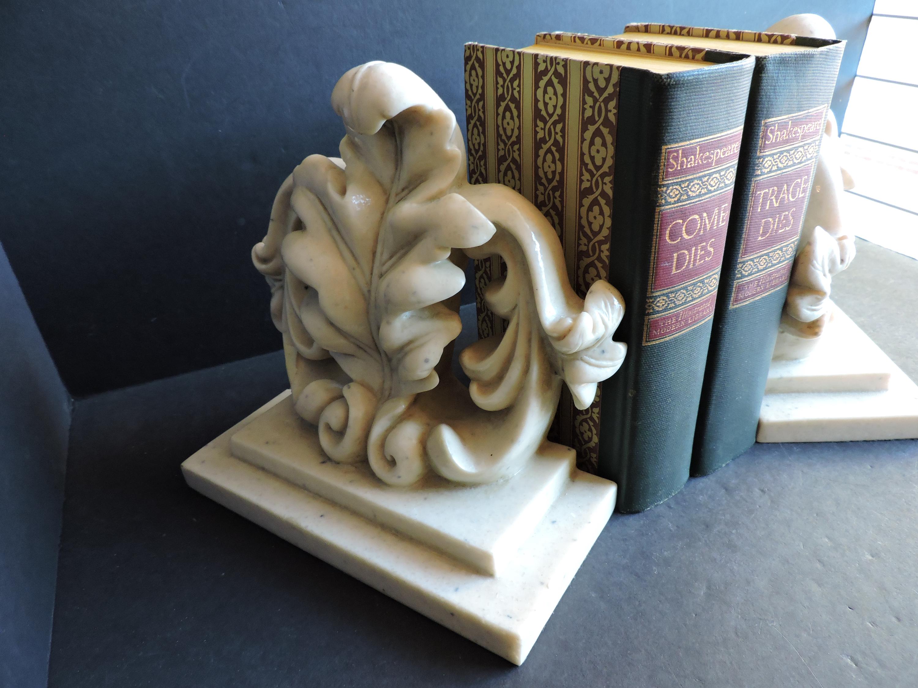 Faux Marble Bookends White Resin Book Holders Bookshelf Office