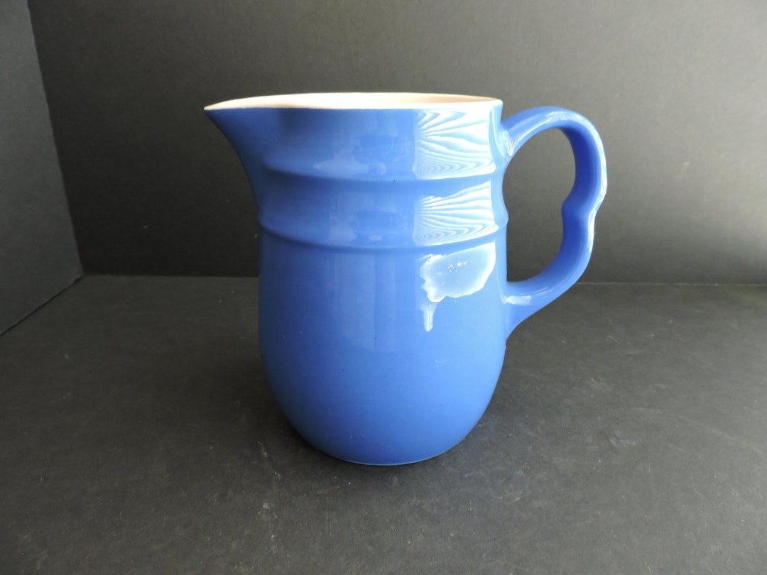 Oxford Stoneware Blue Pitcher Vintage Pottery Pitcher Retro Serving