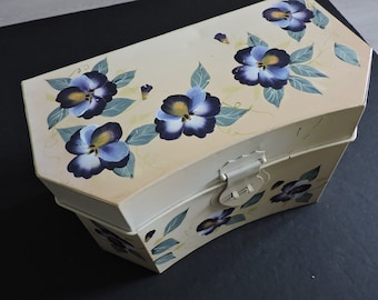 Tole Painted Metal Chest Vintage Floral Box Storage Home Decor GreenTreeBoutique