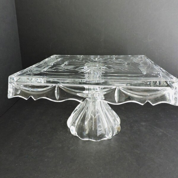 Shannon Crystal Cake Stand | Heavy Square Pedestal Dessert Display | GreenTreeBoutique