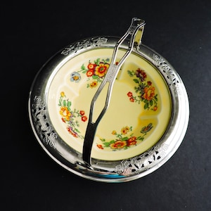 Farberware Silver Pottery Basket with Movable Handle Golden Maize Floral Design Candy Bowl GreenTreeBoutique
