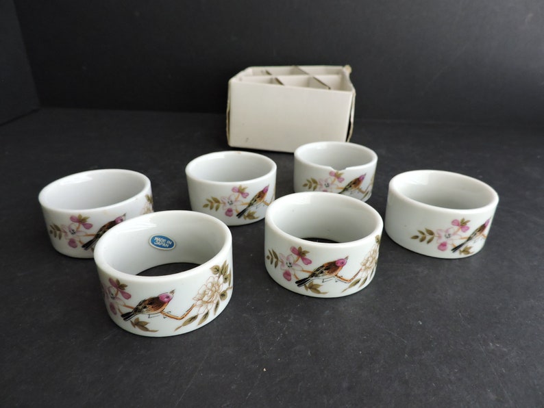 Ceramic Bird Napkin Rings Set of 6 Floral Dining Tableware GreenTreeBoutique image 1