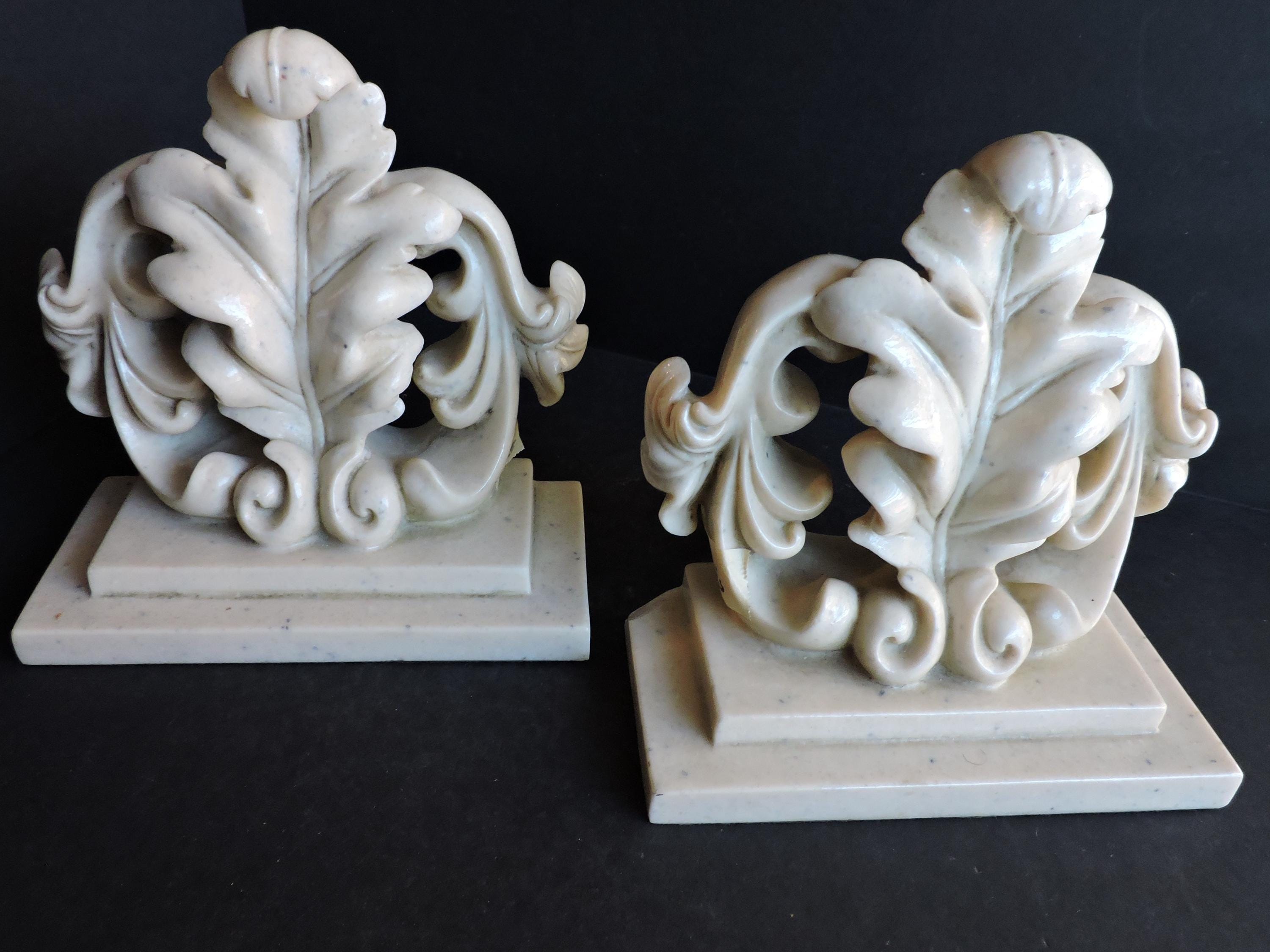 Faux Marble Bookends White Resin Book Holders Bookshelf Office
