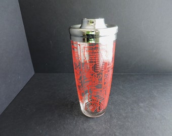 Vintage Cocktail Shaker mit Getränkerezepten Barware Martini Drink Mixer Silber Top Sieb GreenTreeBoutique