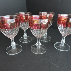 Ruby Red Wine Glasses Set of 5 Clear Dining Goblets with Color Band Replacement Glassware GreenTreeBoutique