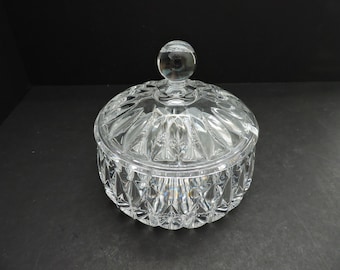 Crystal Candy Dish Vintage Faceted Clear Glass Candy Bowl with Lid GreenTreeBoutique