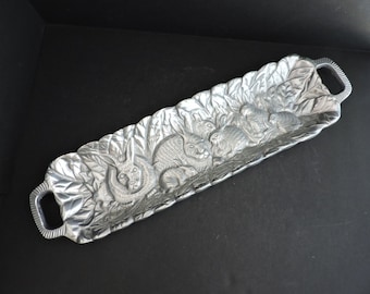 Pewter Rabbit Platter Bunnies Long Serving Tray Easter Bunny Decoration GreenTreeBoutique