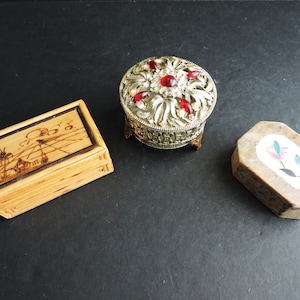 Vintage Trinket Box Choice of 3 Bamboo Rhinestones or Marble Inlay Coffee Table Decor | Ring Jewelry Storage GreenTreeBoutique