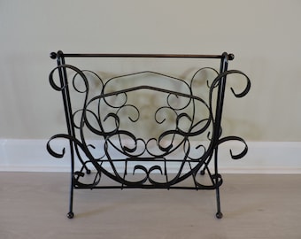 Black Metal Vintage Magazine Rack | Mid Century Rustic Home Decor | Book Holder | Study Display | GreenTreeBoutique