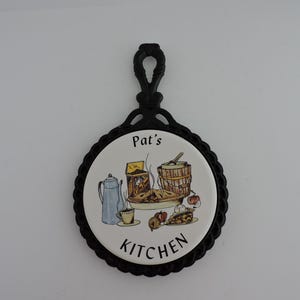 Kitchen Cast Iron Trivet personalized with name Pat | Footed Hot Plate Serving Coaster Pot Holder Vintage Wall Decor GreenTreeBoutique