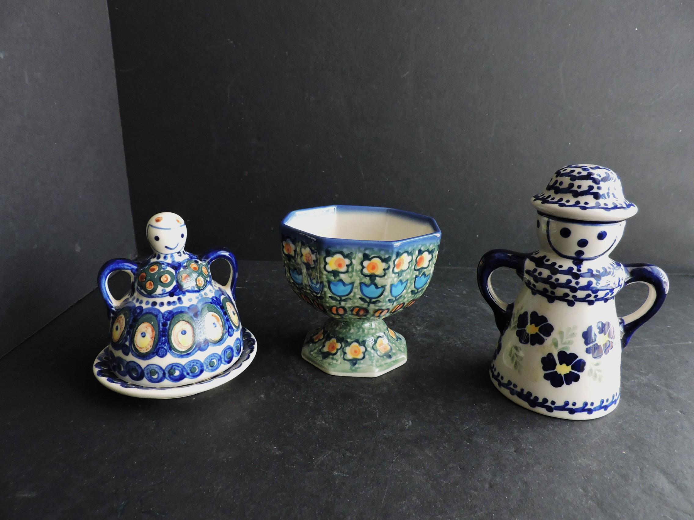 Polish Pottery Blue Green Cheese or Butter Dome Bunzlae Hand Painted Woman Kitchen Decor Bowl and Dish GreenTreeBoutique