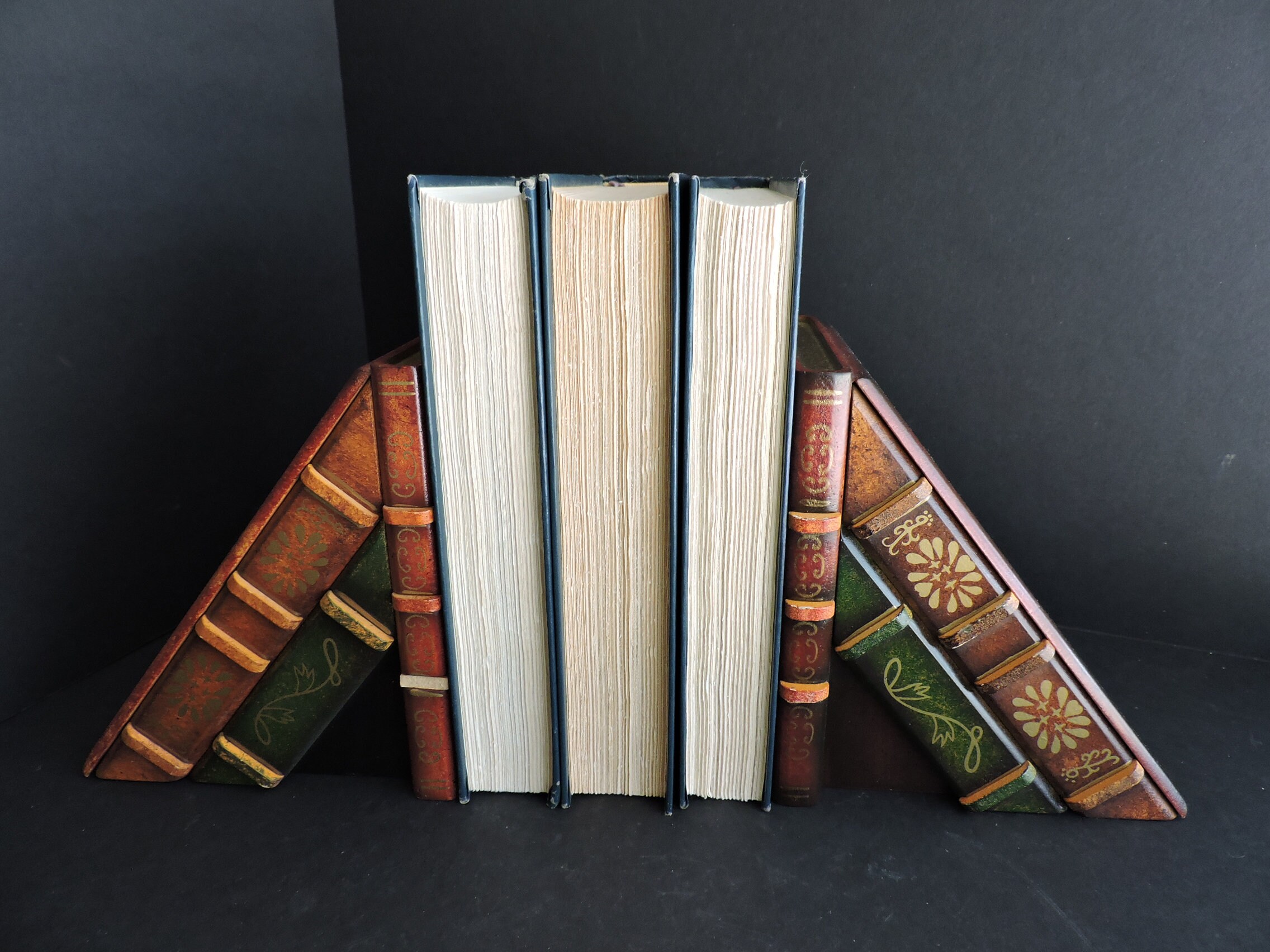 Fermalibri Vintage Legno - 2 Pezzi, 16.5x17cm, Per Libreria O Scrivania