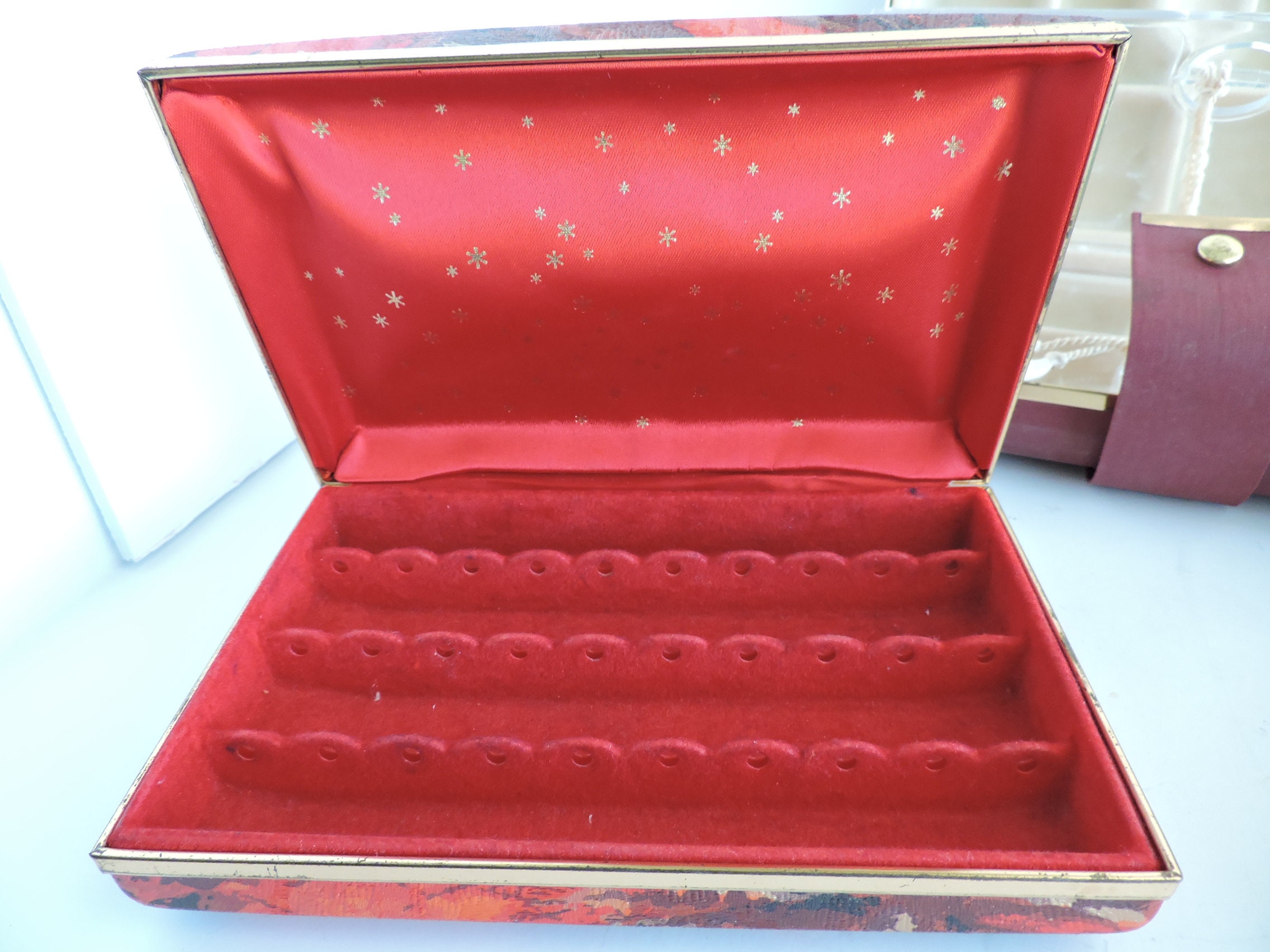 Multiple Earring Box Jewelry Box With Multiple Earring and Ring Compartments Vintage Mele ...