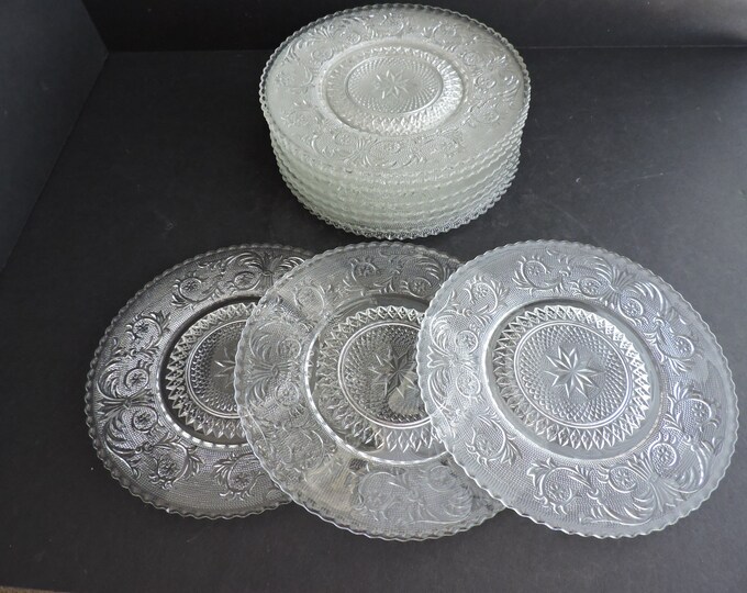 Tiara Star Glass Plates Set of 11 Vintage Dessert or Buffet Plates