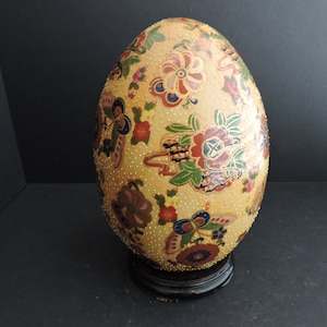Large Golden Ceramic Egg Satsuma Bookshelf Coffee Table Decor Vintage Asian Pottery Figurine GreenTreeBoutique