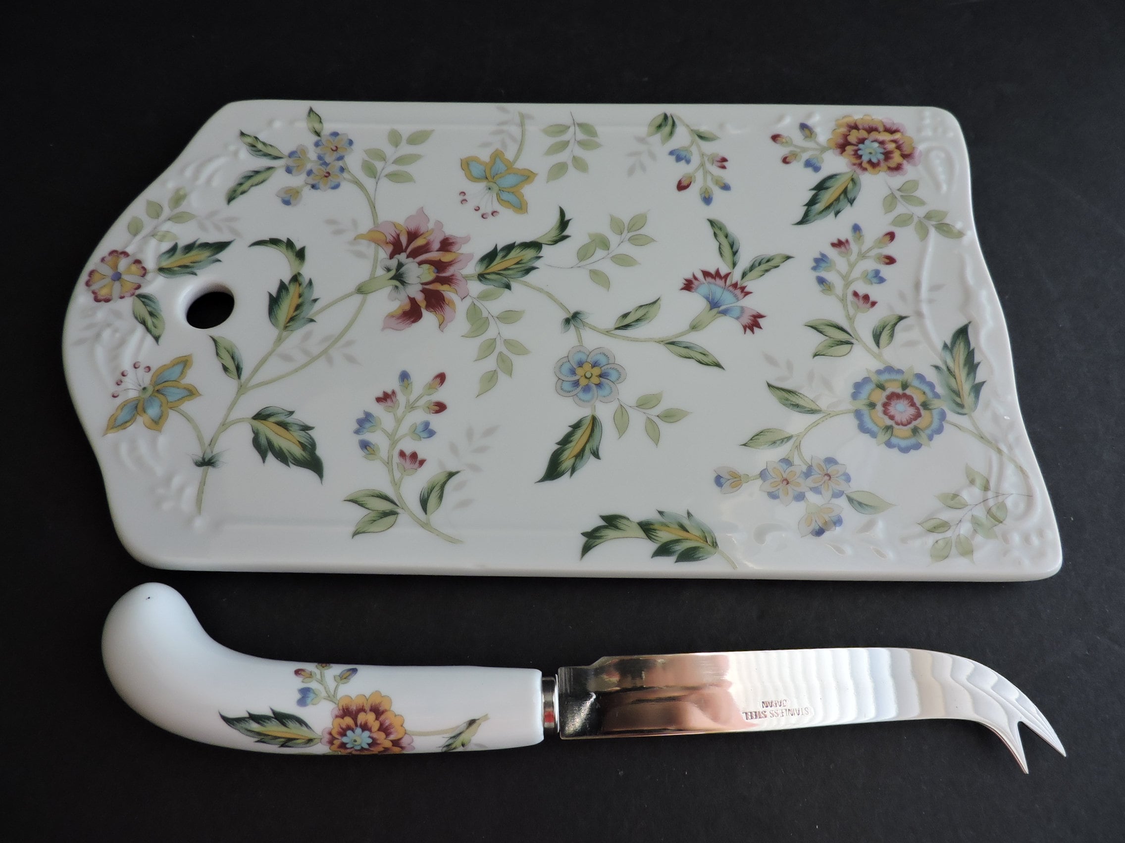 Cheese Plate With Knife Andrea by Sadek Ceramic Vintage Hors D