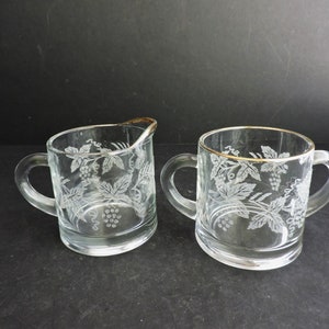 Bartlett Collins Creamer and Sugar Pair Vintage Frosted Grape & Vine Design 1940&#39;s Serving Glass GreenTreeBoutique