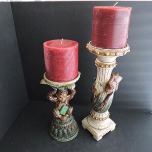 Monkey Candlesticks Pair Resin Bookshelf Decor GreenTreeBoutique