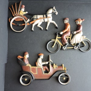 Trio di targhe da parete vintage con mezzi di trasporto, decorazioni da parete in plastica Homco, set di metà secolo, accessorio GreenTreeBoutique