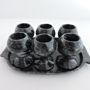 Schwarzer Marmor Becher 6er Set mit Tablett Vintage Achat Stein Tassen GreenTreeBoutique