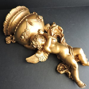 Gold Cherub Wall Decor Planter Angel Painted Resin Wall Sculpture Mid Century Set Prop GreenTreeBoutique