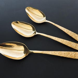 Ornate Gold Serving Spoons Set of 3 Vintage Vegetable Flatware GreenTreeBoutique
