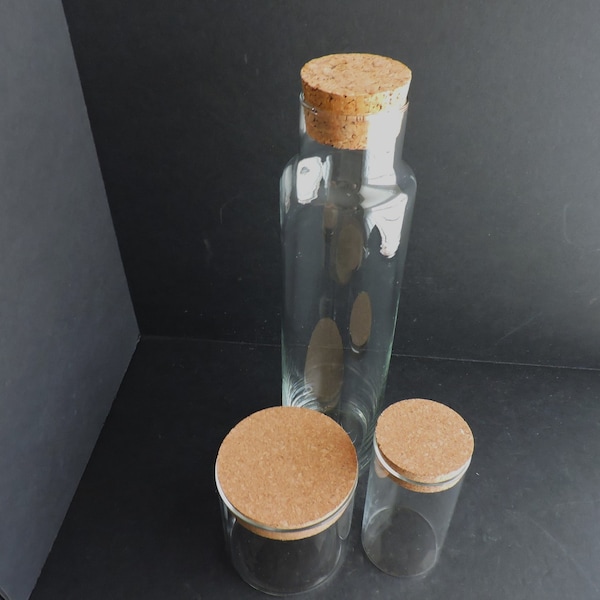 Glass Bottles with Cork Stoppers Choice of 3 | Graduated Storage Containers | Kitchen Jars | GreenTreeBoutique