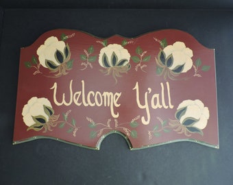 Willkommensschild mit Baumwollkapseln Country Wood Decor für GreenTreeBoutique