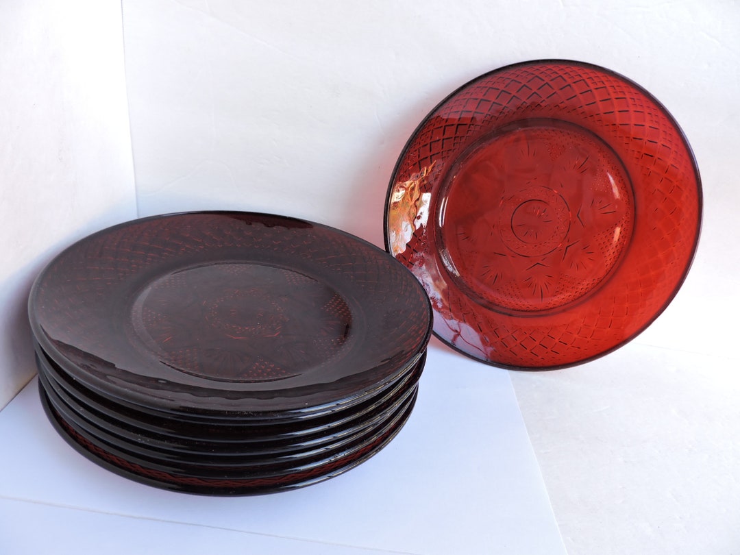 Cristal D'arques Ruby Red Glass Salad Plates Set of 8 Etsy