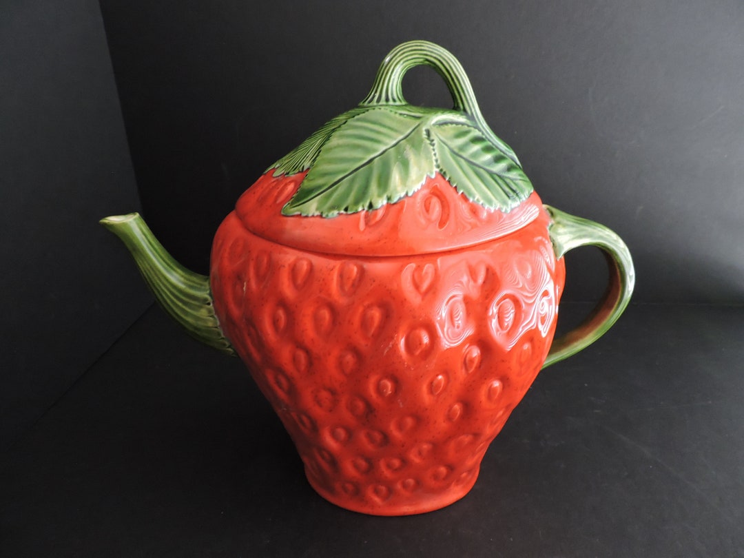 Vintage Strawberry Teapot Cookie Jar Red Fruit Ceramic Etsy