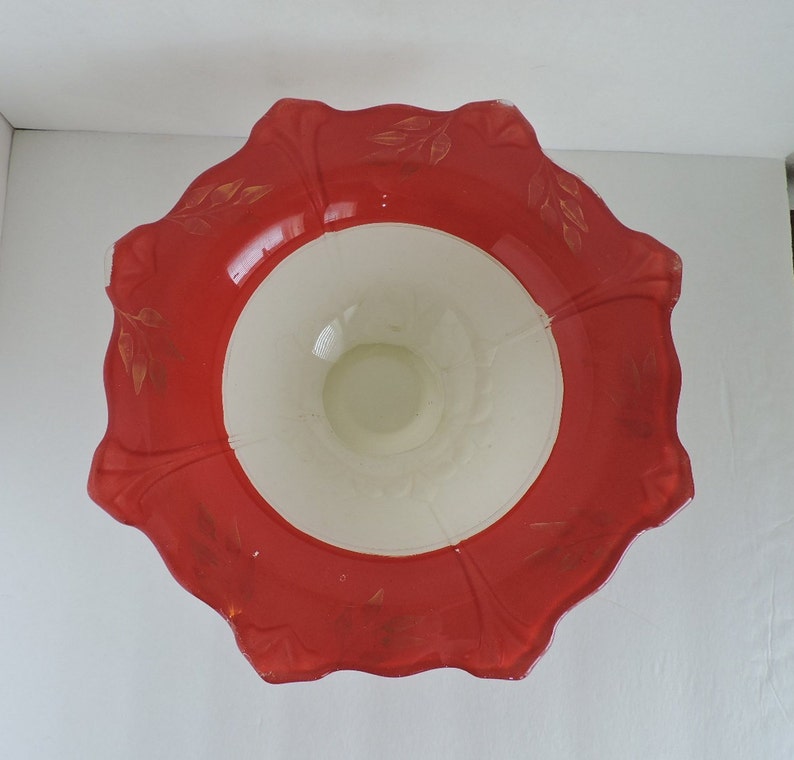 Scalloped Pedestal Dish 1920/'s Red Frosted Glass Compote Bowl Fruit Dessert Server GreenTreeBoutique Ruby Flash Serving Bowl