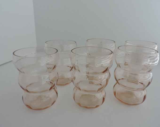 Vintage Pink Juice Glasses Set of 6 Curvy Kitchen Drink Tumblers