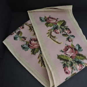 Needlepoint Floral Bell Pull Vintage Unfinished Wall Hanging Tapestry European Decor GreenTreeBoutique