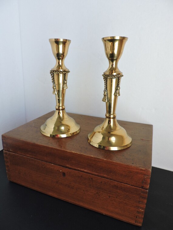 Brass Tassel Candlesticks Pair Vintage Candle Holders Etsy