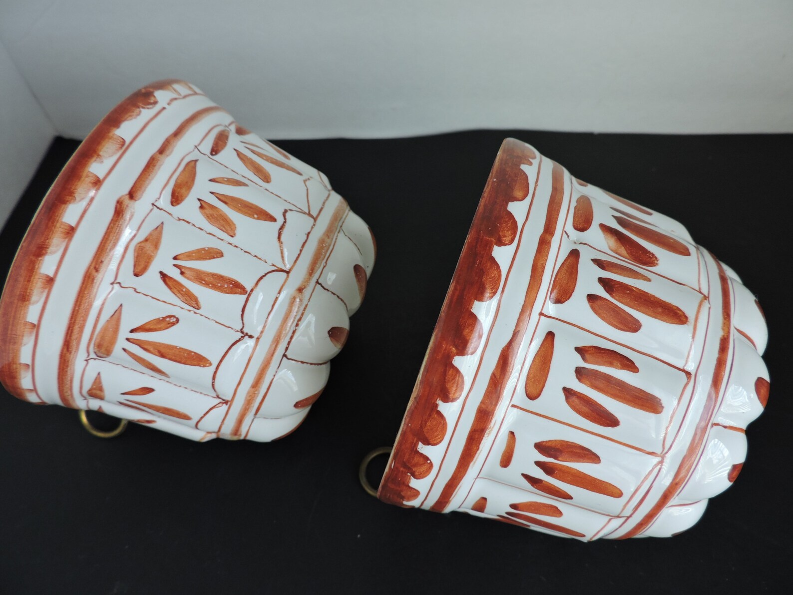 Ceramic Gelatin or Bread Molds Pair Vintage Hand Painted Etsy