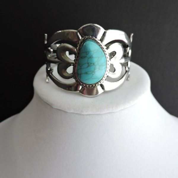Turquoise Silver Cuff Bracelet | Butterfly Southwestern Jewelry | GreenTreeBoutique