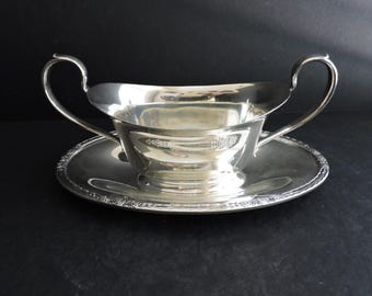 International Silver Gravy Boat with Double Handles and Attached Underplate Vintage Camille Sauce Dining Server  GreenTreeBoutique
