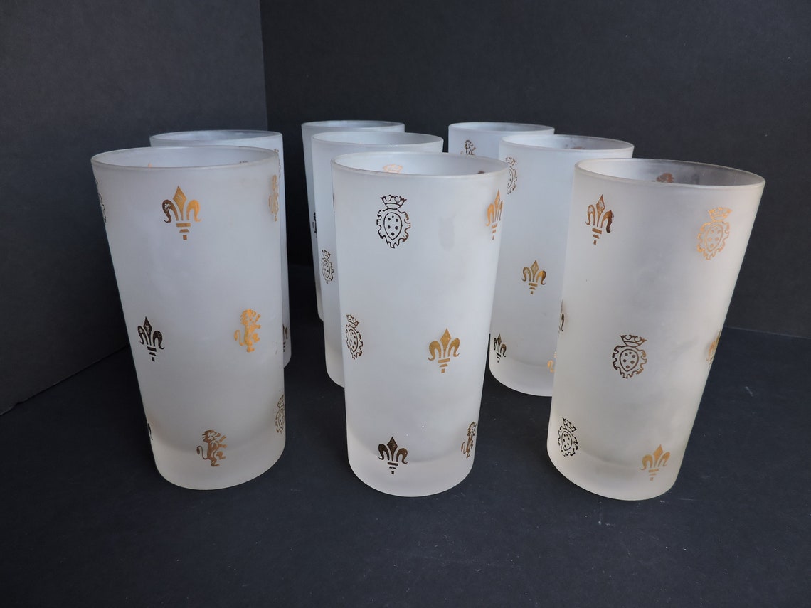 Vintage Frosted Drinking Glasses Set of 8 Mardi Gras Retro Etsy