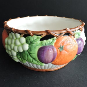 Fitz & Floyd Fruit Basketweave Ceramic Bowl | Serving Container | Kitchen Decor Display | GreenTreeBoutique
