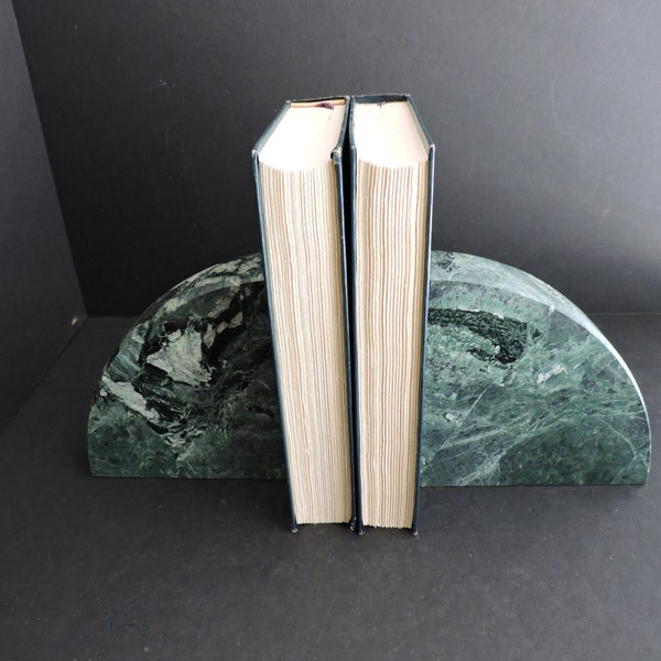 Green Marble Bookends | Heavy Stone Book Holders | Bookshelf Study Office Decor | GreenTreeBoutique