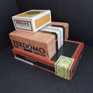 Wooden Cigar Boxes Vintage Set Wood Storage Box Tobacciana Advertising Craft Supplies Made in Honduras GreenTreeBoutique